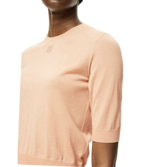 Loewe Peach Anagram Logo Ribbed Knit Sweater M Cotton Blend Flawed - Picture 1 of 15